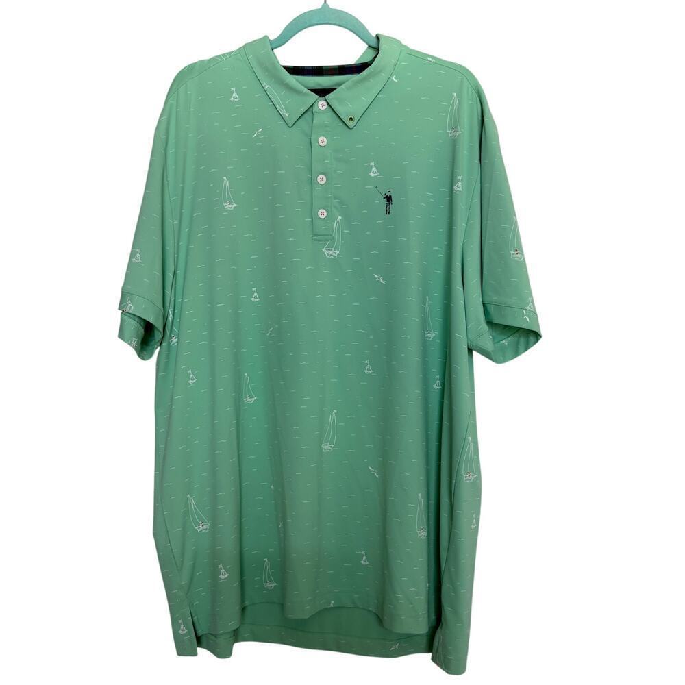 William Murray mint green golf polo sailboat print coastal XL preppy golfbro